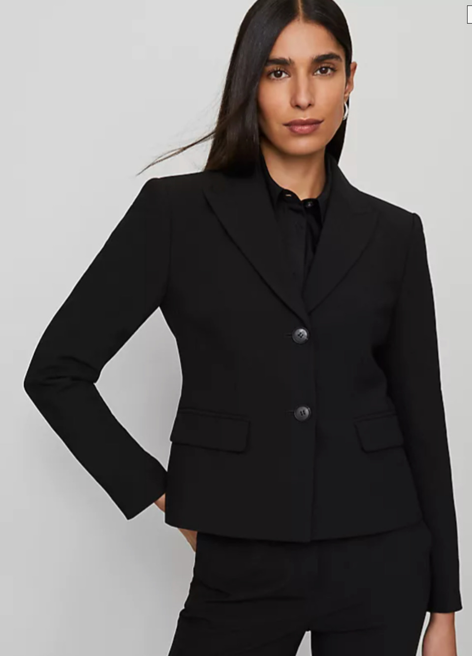 NWT ANN TAYLOR BLACK BI-STRETCH SHORTER TWO BUTTON BLAZER JACKET 10P 10 PETITE